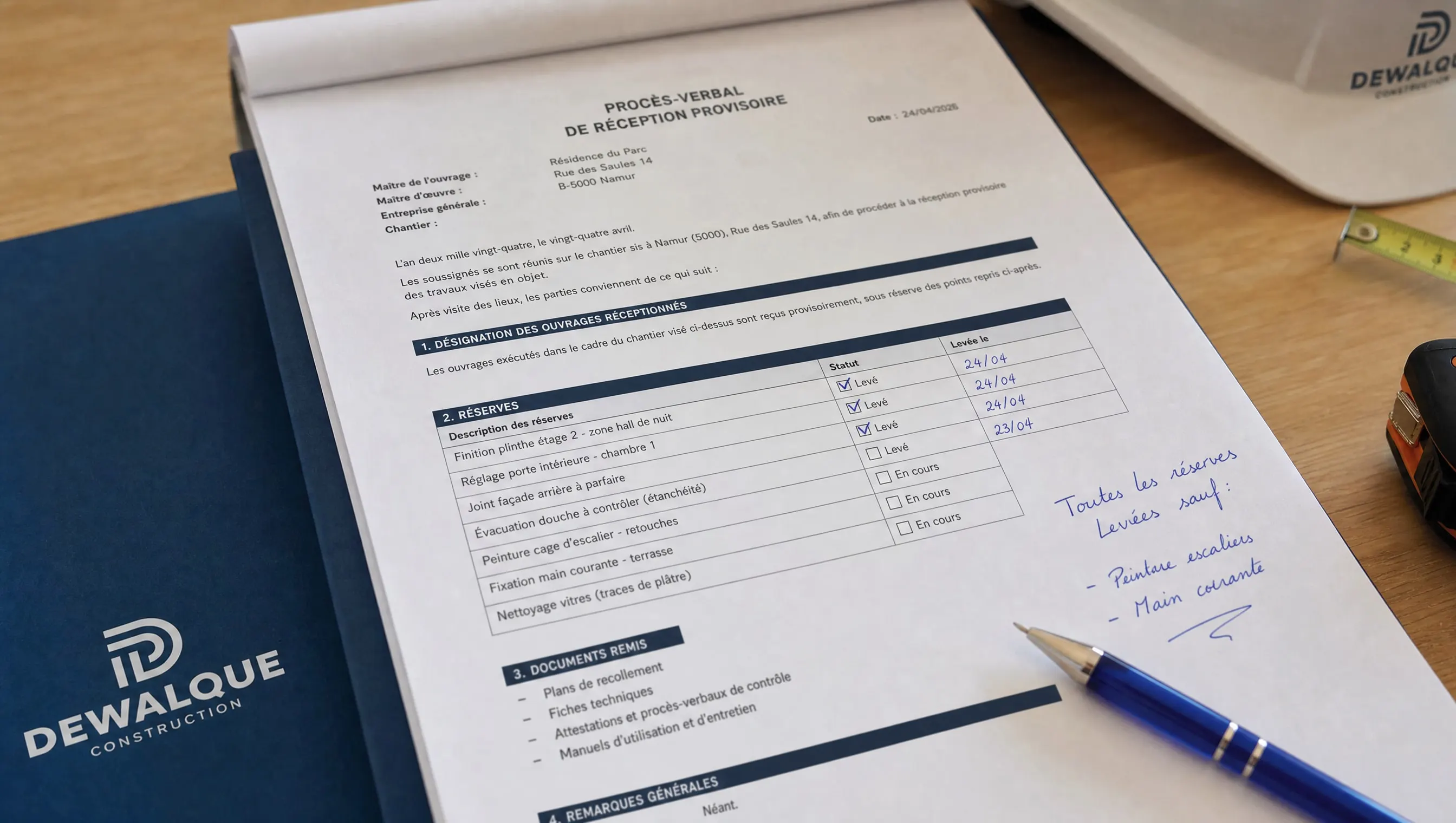 Délai de réparation des réserves : 6 mois Loi Breyne