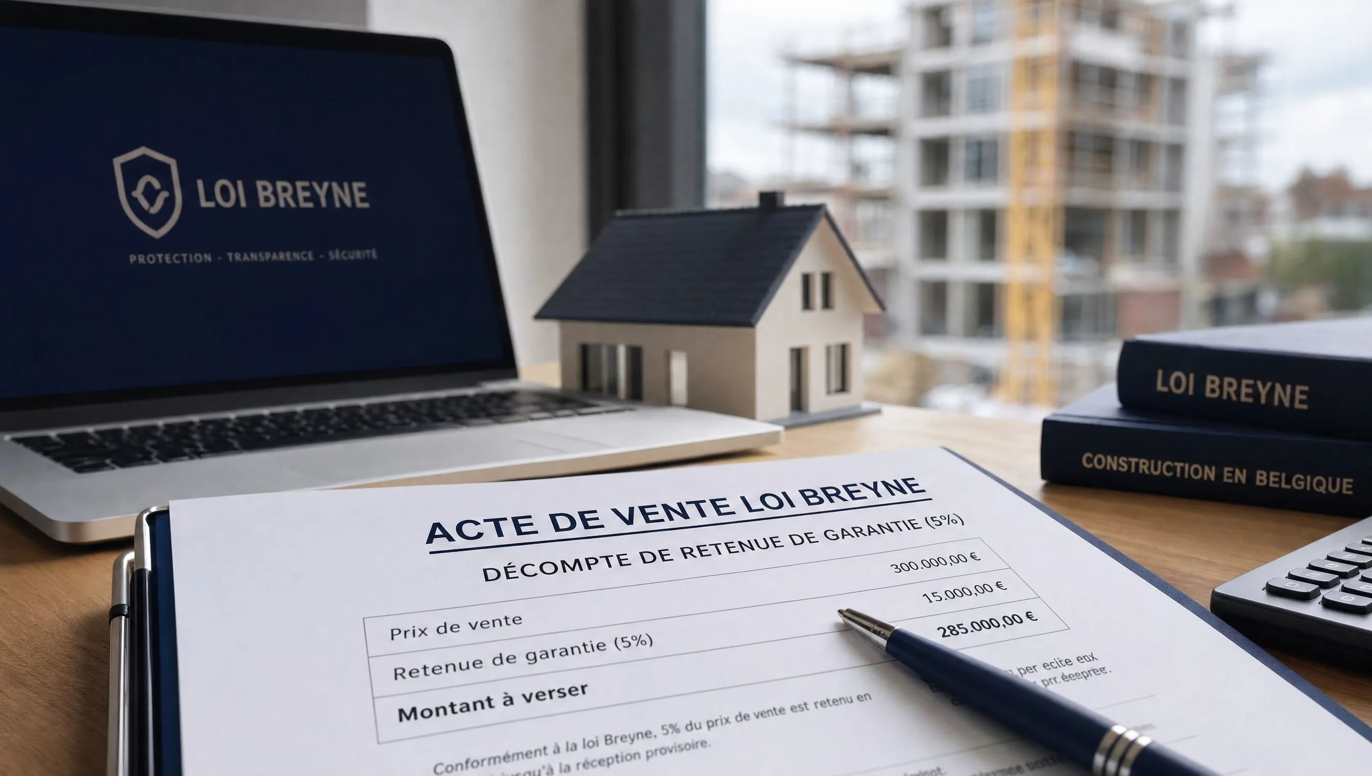 Décompte de retenue de garantie de 5% sur un acte de vente Loi Breyne, Charleroi
