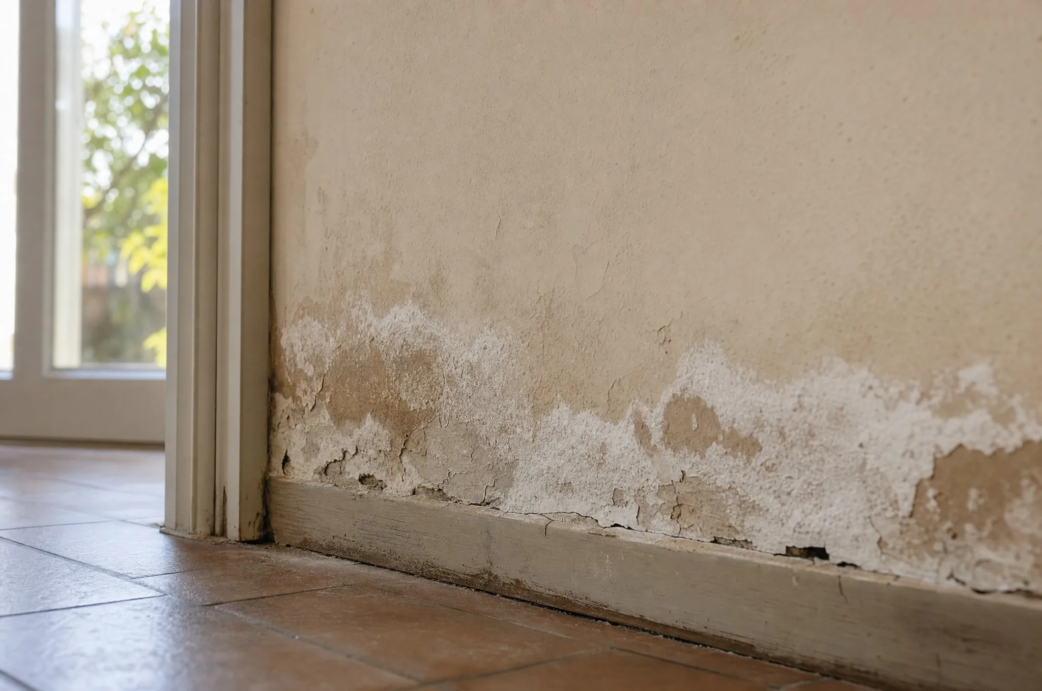 tache humide bas de mur · salpêtre
