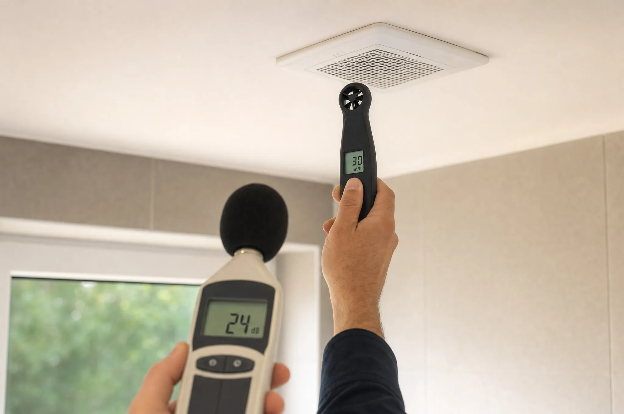 VMC silencieuse 24 dB · débit 30 m³/h SDB